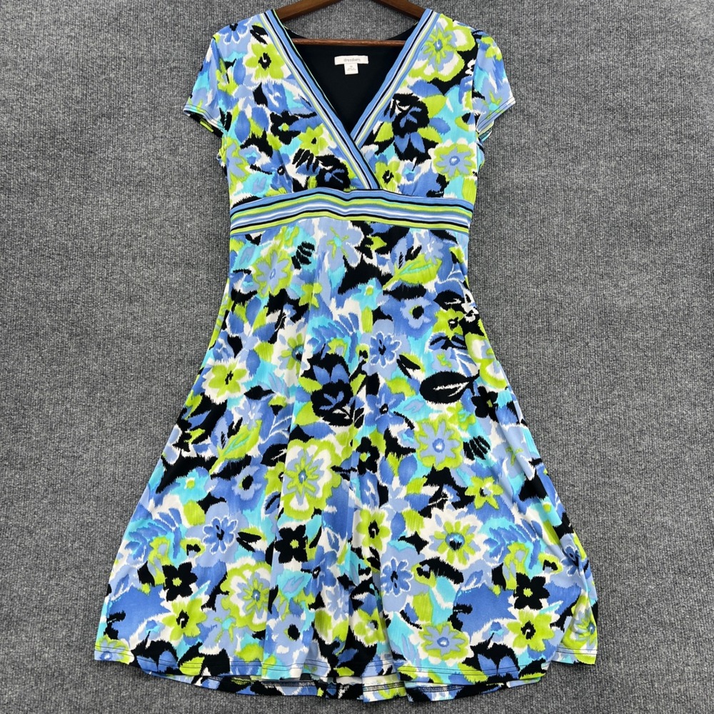 Dressbarn Floral Wrap Dress Women 10 Blue Green Abstract Garden Summer Whimsical - Picture 2 of 8
